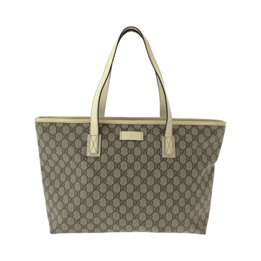 GUCCI Tote Bag 211137 PVC Beige Ivory SilverMetal Tote Bag Shoulder Bag GG plus Women Used Authentic