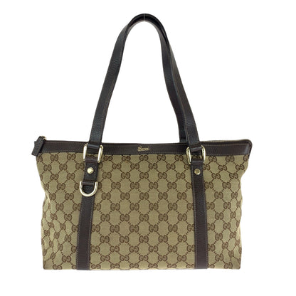 GUCCI Tote Bag 141470 GG canvas Brown beige Tote Bag Shoulder Bag Women Used Authentic