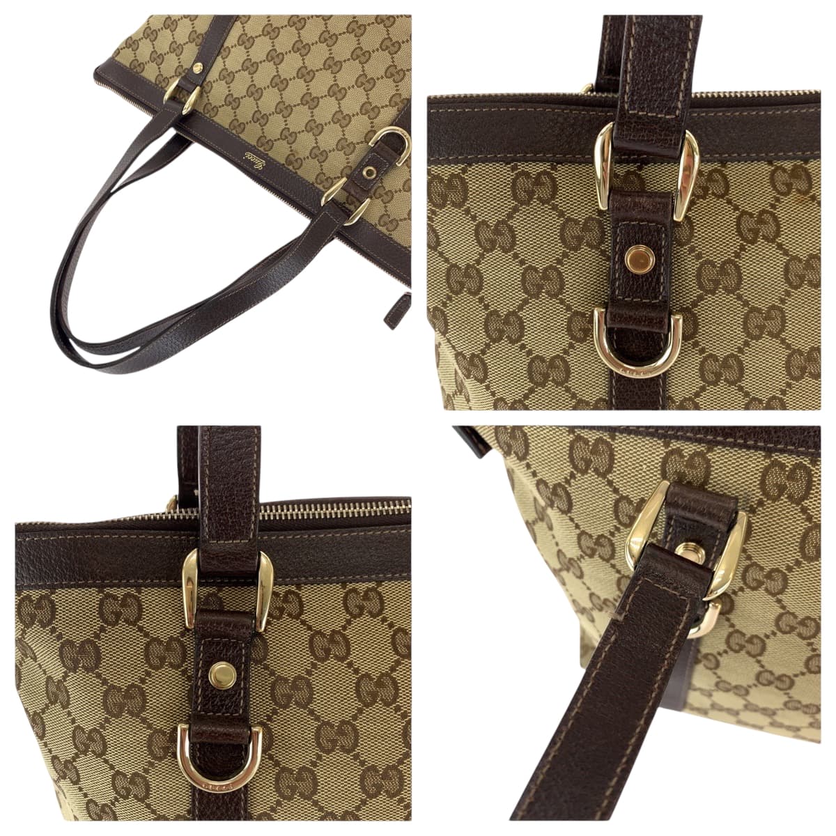 GUCCI Tote Bag 141470 GG canvas Brown beige Tote Bag Shoulder Bag Women Used Authentic