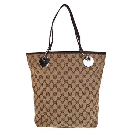 GUCCI Tote Bag 120336 GG canvas, leather Beige brown Tote Bag Shoulder Bag Women Used Authentic