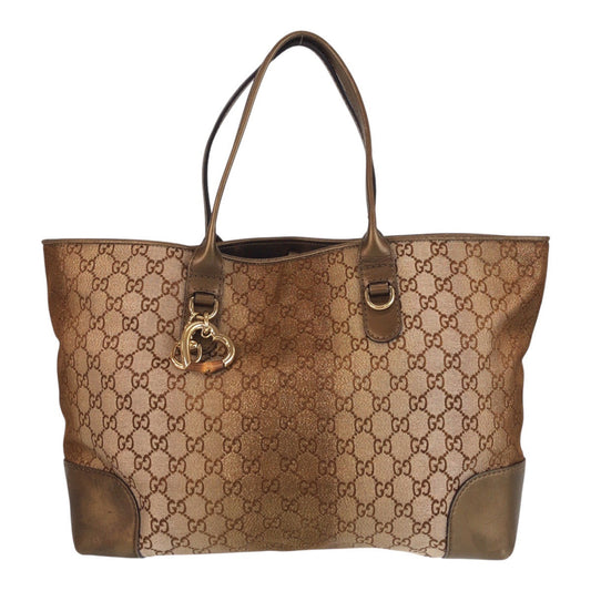 GUCCI Tote Bag 269956 GG canvas, leather Brown Gold Metal Tote Bag Shoulder Bag Women Used Authentic