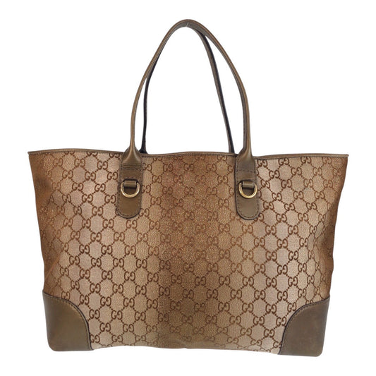 GUCCI Tote Bag 269956 GG canvas, leather Brown Gold Metal Tote Bag Shoulder Bag Women Used Authentic