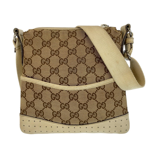 GUCCI Shoulder Bag 147671 GG canvas, leather Beige white Shoulder Bag pochette Women Used Authentic