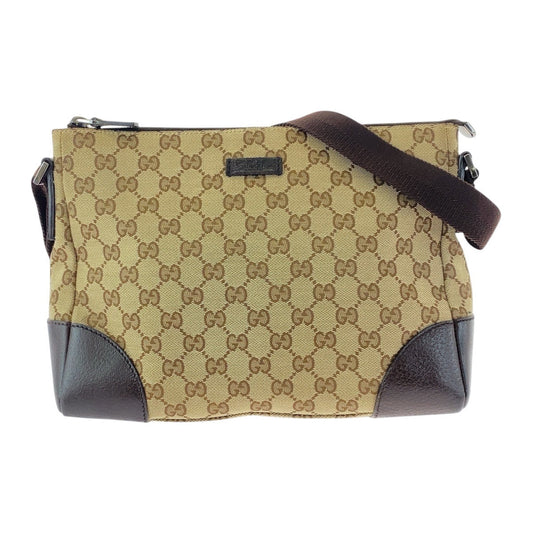 GUCCI Shoulder Bag 114273 GG canvas, leather Beige Brown SilverMetal Crossbody Shoulder Bag Women Used Authentic