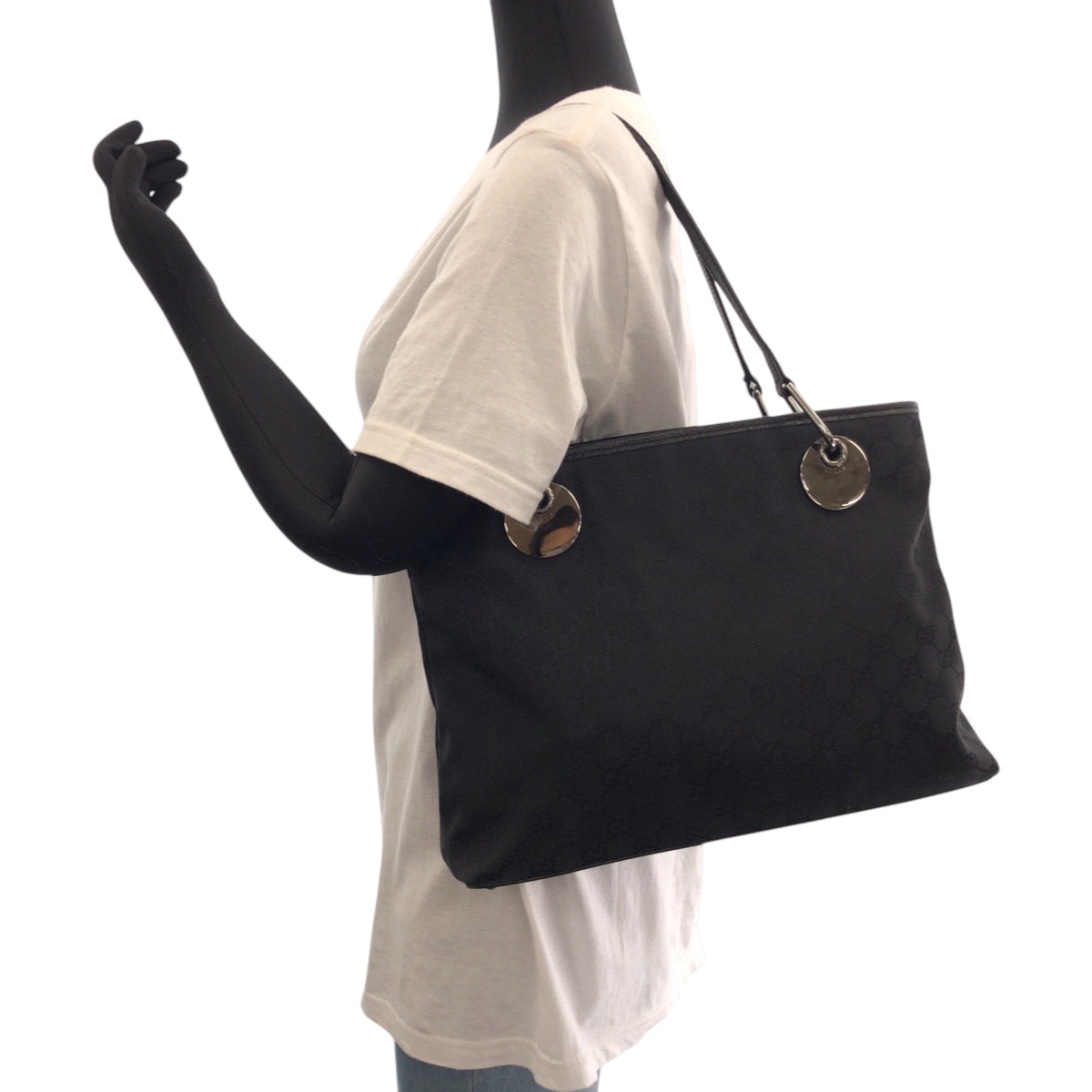 GUCCI Tote Bag 120837 GG canvas black Tote Bag Shoulder Bag Women Used Authentic