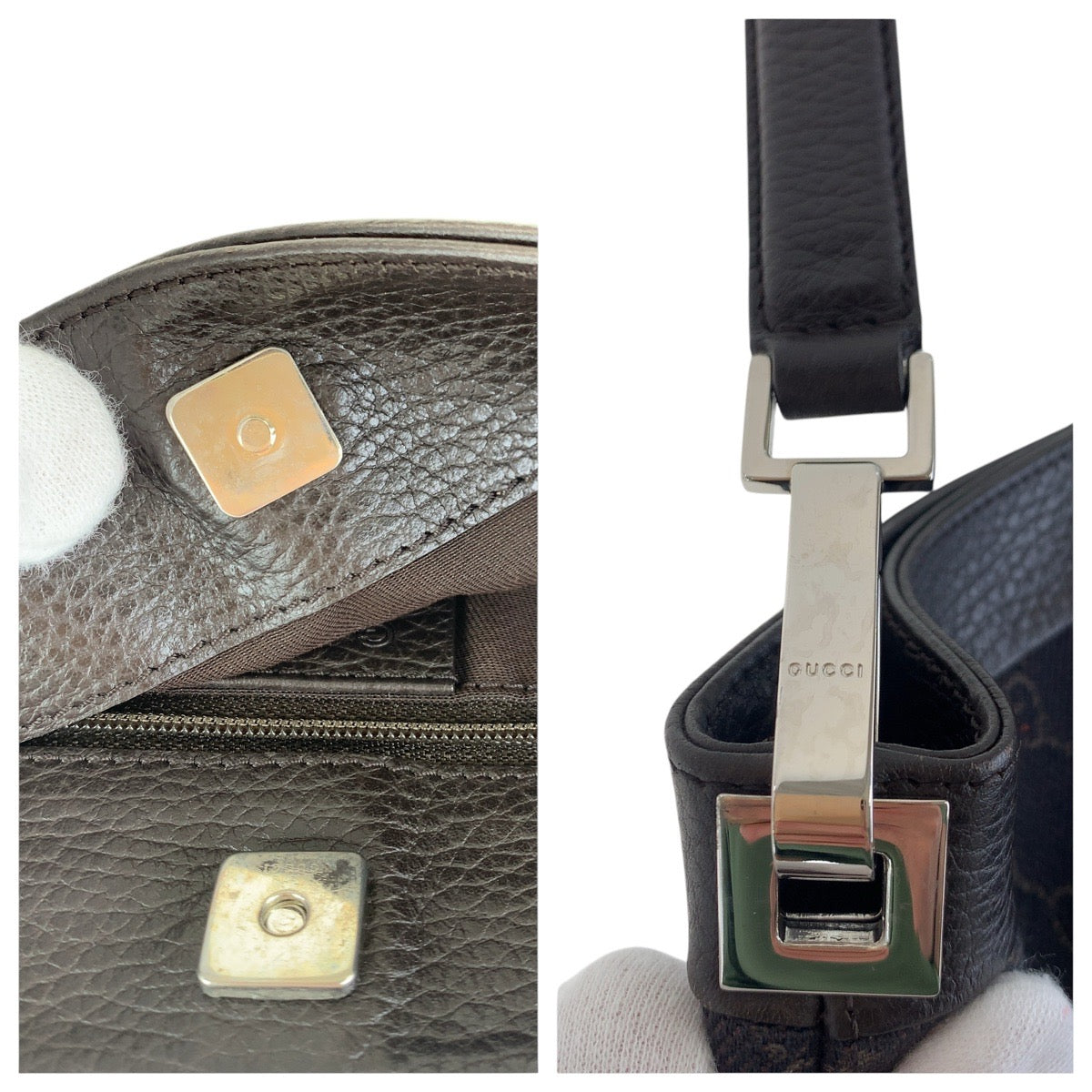 GUCCI Shoulder Bag 143745 GG canvas, leather Dark Brown SilverMetal Women Used Authentic