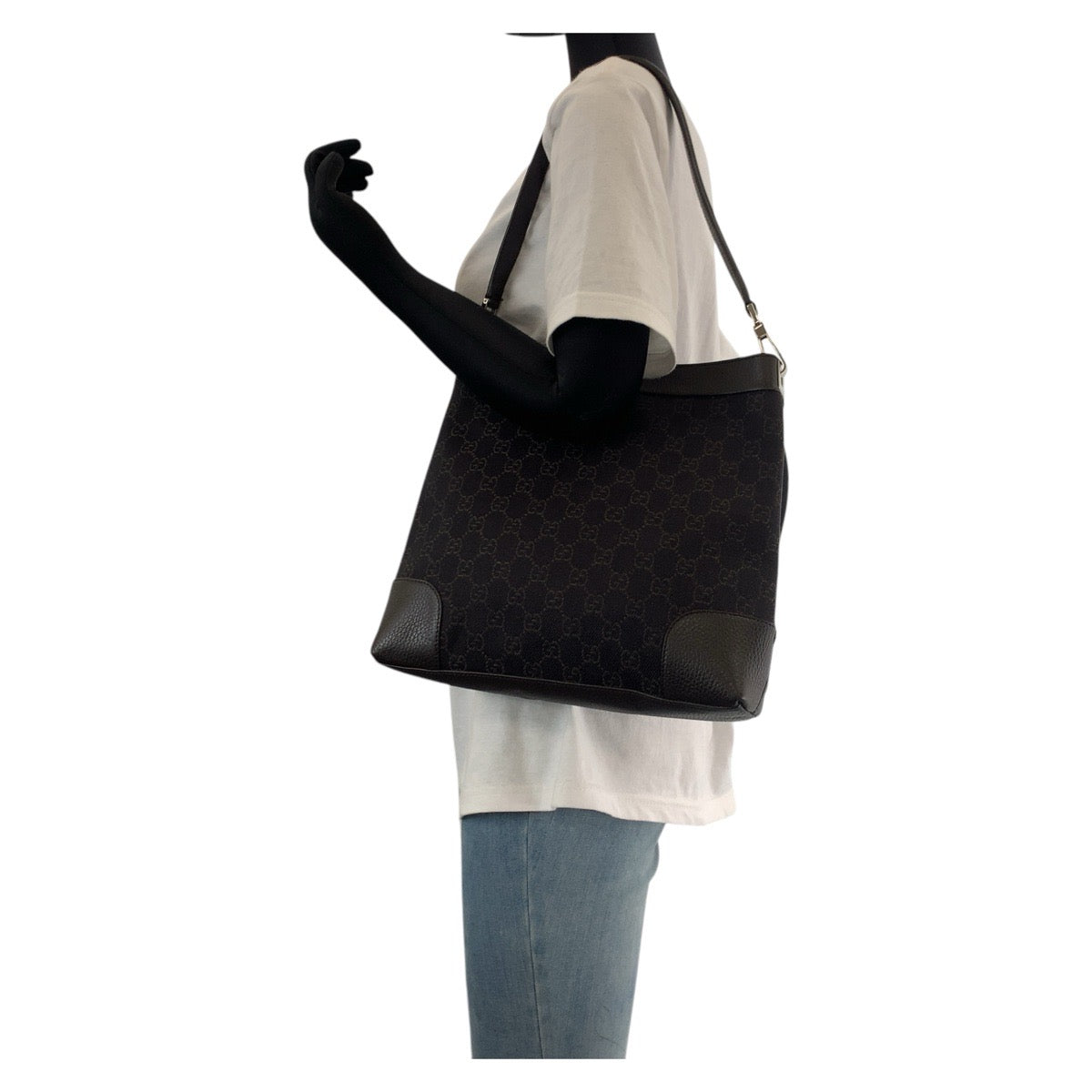 GUCCI Shoulder Bag 143745 GG canvas, leather Dark Brown SilverMetal Women Used Authentic