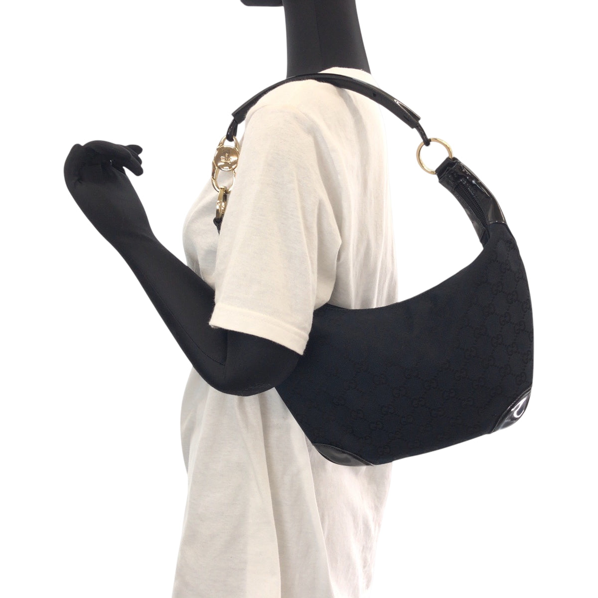 GUCCI Shoulder Bag 001 4158 GG canvas Black GoldMetal
