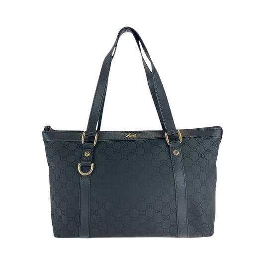 GUCCI Tote Bag 272399 GG canvas, leather Black GoldMetal Tote Bag Shoulder Bag Women Used Authentic
