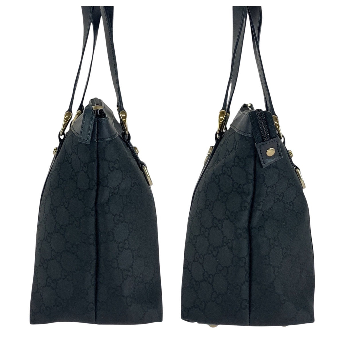 GUCCI Tote Bag 272399 GG canvas, leather Black GoldMetal Tote Bag Shoulder Bag Women Used Authentic