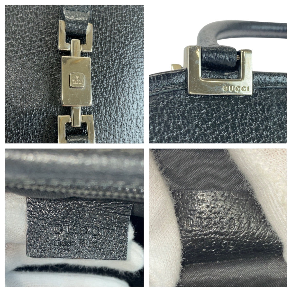 GUCCI Tote Bag 002 1071 leather Black SilverMetal Tote Bag handbag Jackie Women Used Authentic