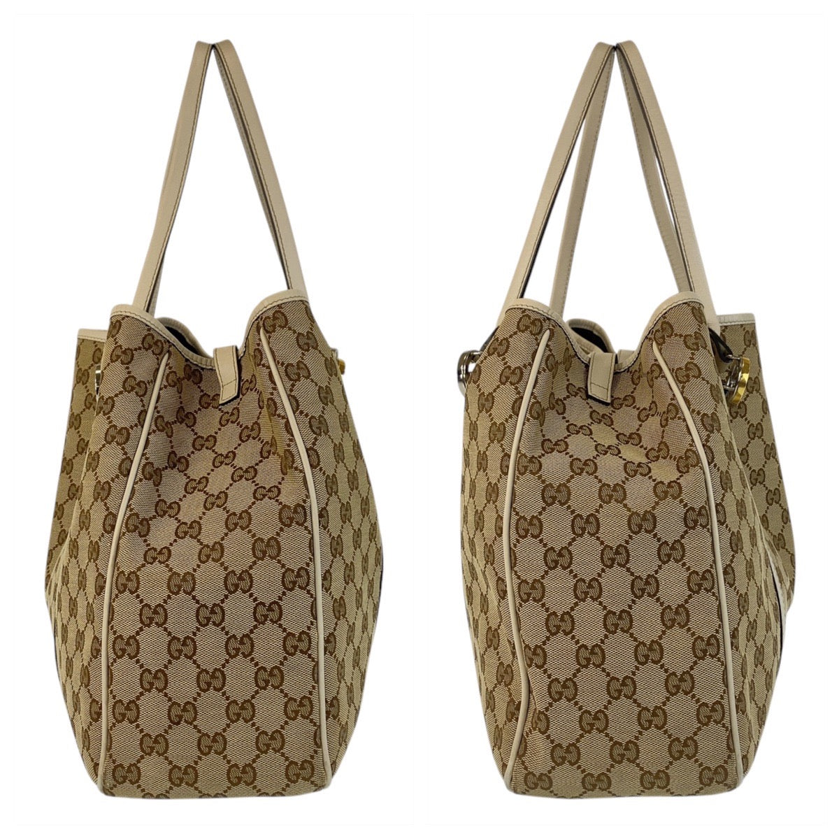 GUCCI Tote Bag 232956 GG canvas, leather beige Tote Bag Shoulder Bag Women Used Authentic