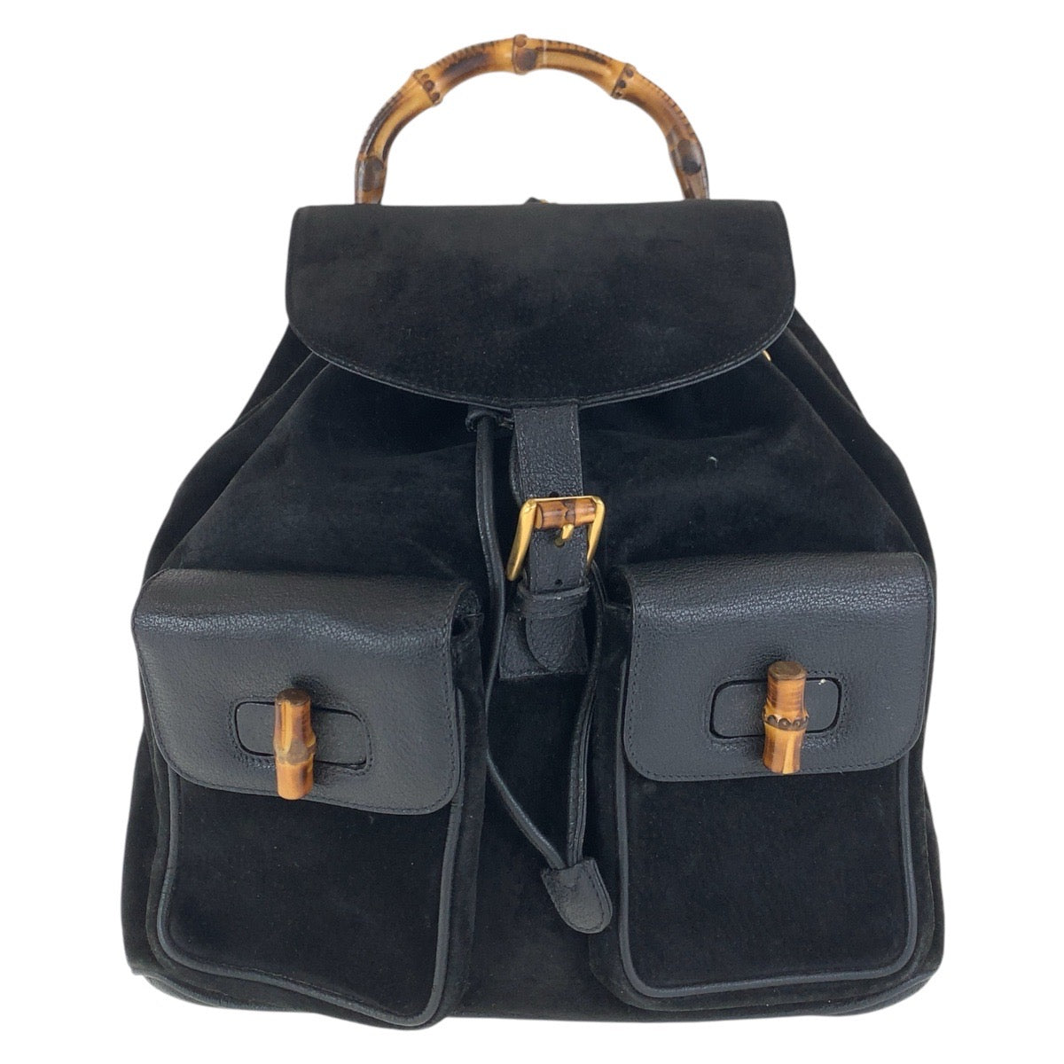 GUCCI Backpack 003 2058 0016 Suede, Leather Black Gold Metal Backpacks & Daypacks Backpacks Bamboo Women Used Authentic