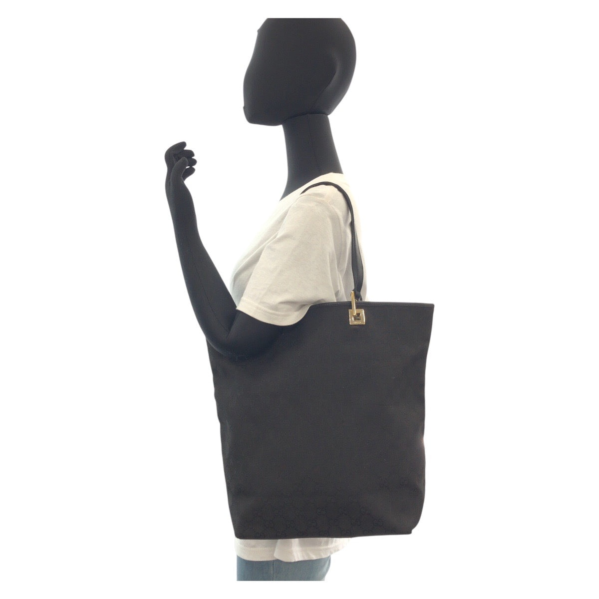GUCCI Tote Bag 002 1098 GG canvas, leather Black GoldMetal Tote Bag Shoulder Bag Women Used Authentic