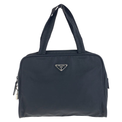 PRADA Tote Bag Nylon Black SilverMetal Tote Bag handbag Test Triangle With logo Women Used Authentic
