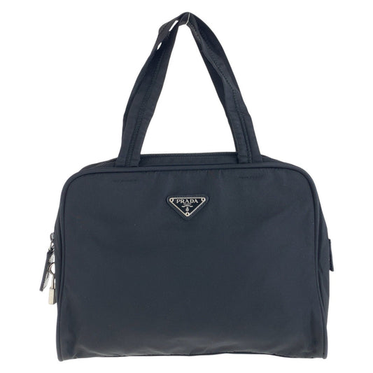 PRADA Tote Bag Nylon Black SilverMetal Tote Bag handbag Test Triangle With logo Women Used Authentic