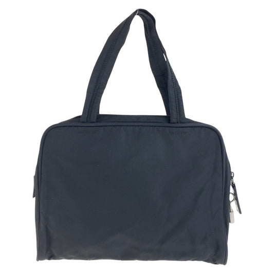 PRADA Tote Bag Nylon Black SilverMetal Tote Bag handbag Test Triangle With logo Women Used Authentic