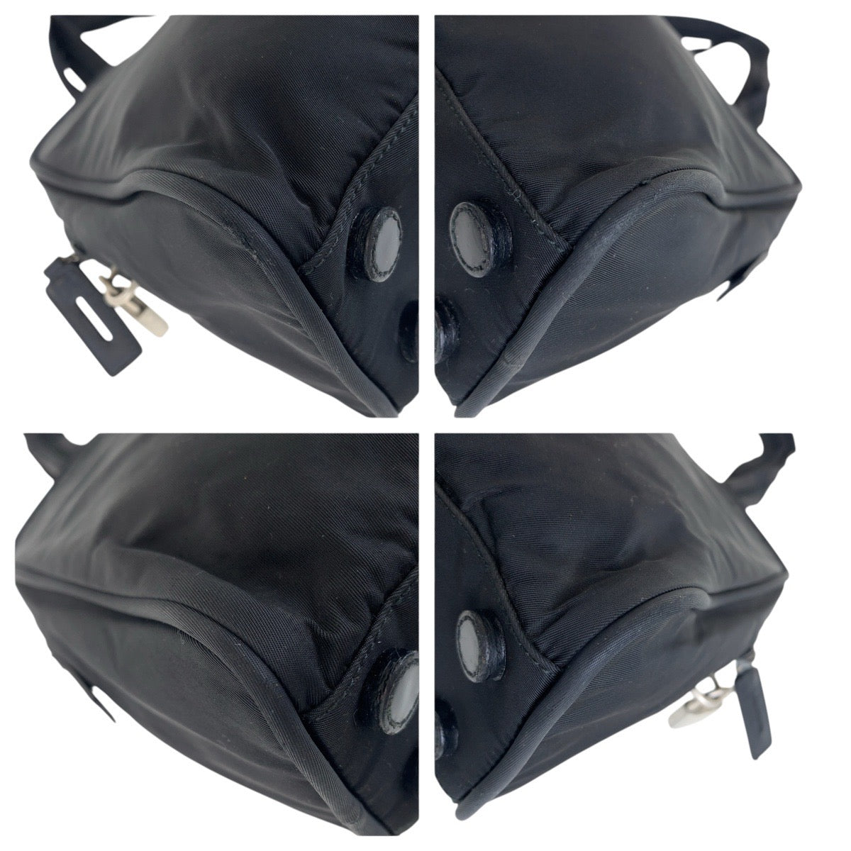 PRADA Tote Bag Nylon Black SilverMetal Tote Bag handbag Test Triangle With logo Women Used Authentic