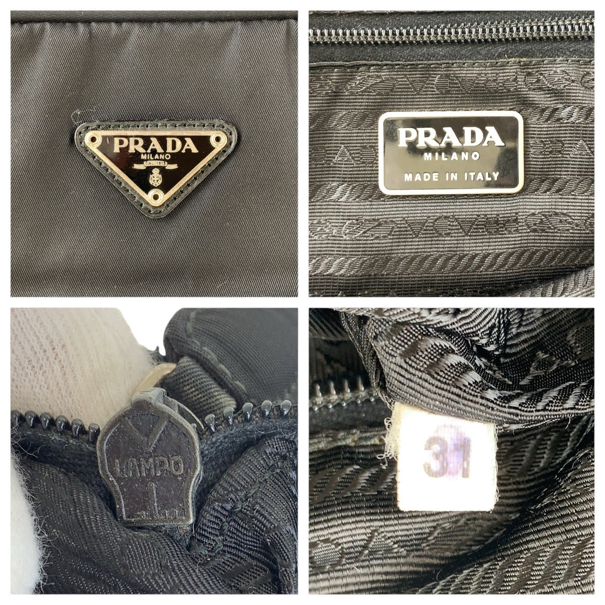 PRADA Tote Bag Nylon Black SilverMetal Tote Bag handbag Test Triangle With logo Women Used Authentic