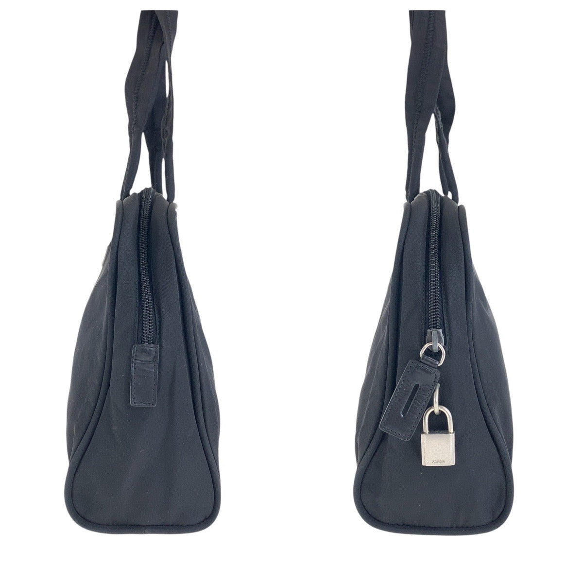 PRADA Tote Bag Nylon Black SilverMetal Tote Bag handbag Test Triangle With logo Women Used Authentic