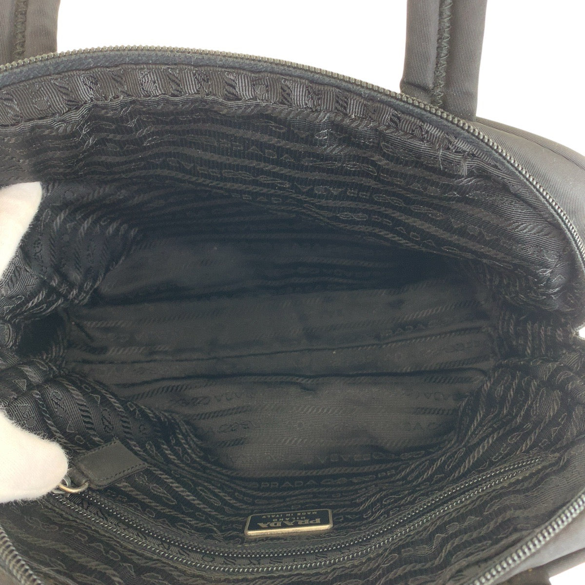 PRADA Tote Bag Nylon Black SilverMetal Tote Bag handbag Test Triangle With logo Women Used Authentic