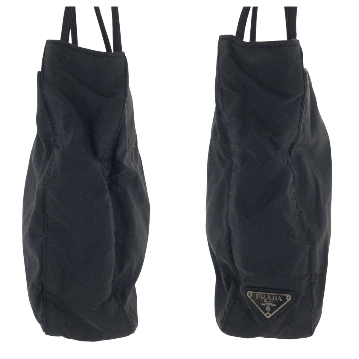 PRADA Tote Bag Nylon Black SilverMetal Tote Bag Shoulder Bag Test Women Used Authentic