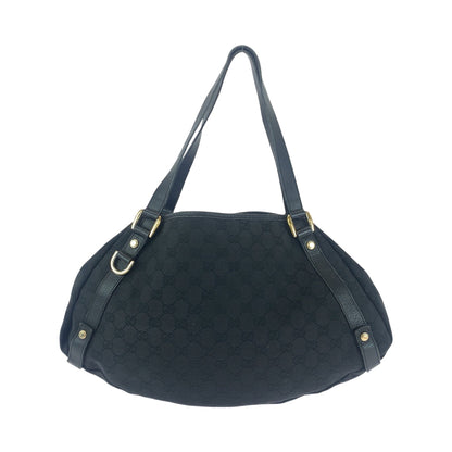 GUCCI Tote Bag 130736 GG canvas Black GoldMetal Tote Bag Shoulder Bag Women Used Authentic