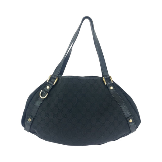 GUCCI Tote Bag 130736 GG canvas Black GoldMetal Tote Bag Shoulder Bag Women Used Authentic