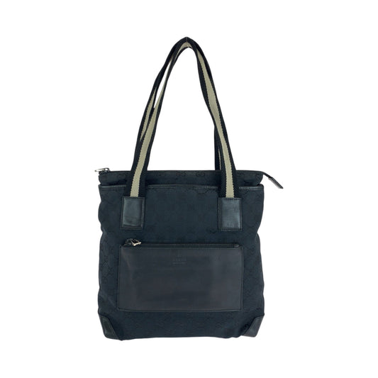 GUCCI Tote Bag 019 0402 GG canvas Black Beige SilverMetal Tote Bag Shoulder Bag Women Used Authentic