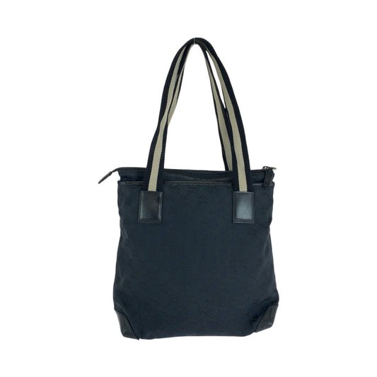 GUCCI Tote Bag 019 0402 GG canvas Black Beige SilverMetal Tote Bag Shoulder Bag Women Used Authentic