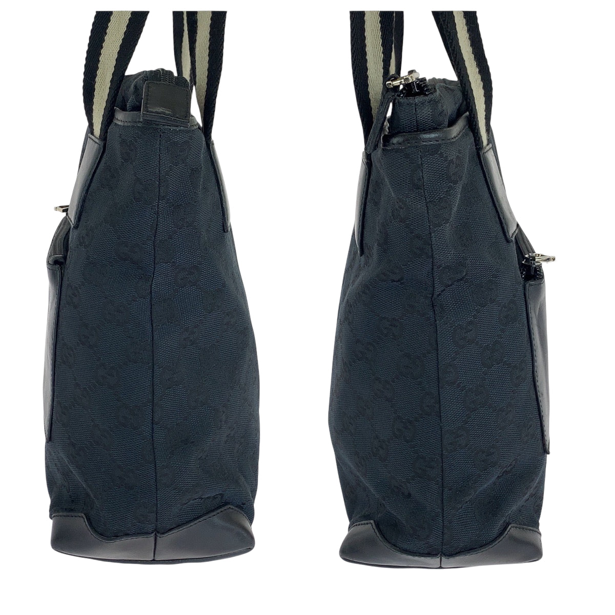 GUCCI Tote Bag 019 0402 GG canvas Black Beige SilverMetal Tote Bag Shoulder Bag Women Used Authentic