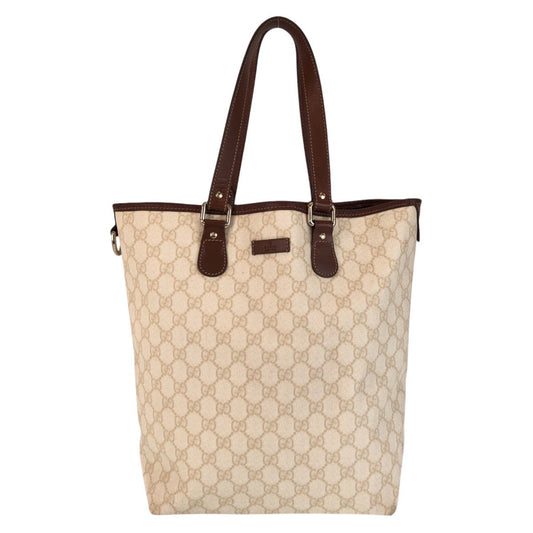 GUCCI Tote Bag 189896 GG Supreme canvas, leather Beige Ivory Brown Tote Bag Shoulder Bag Women Used Authentic