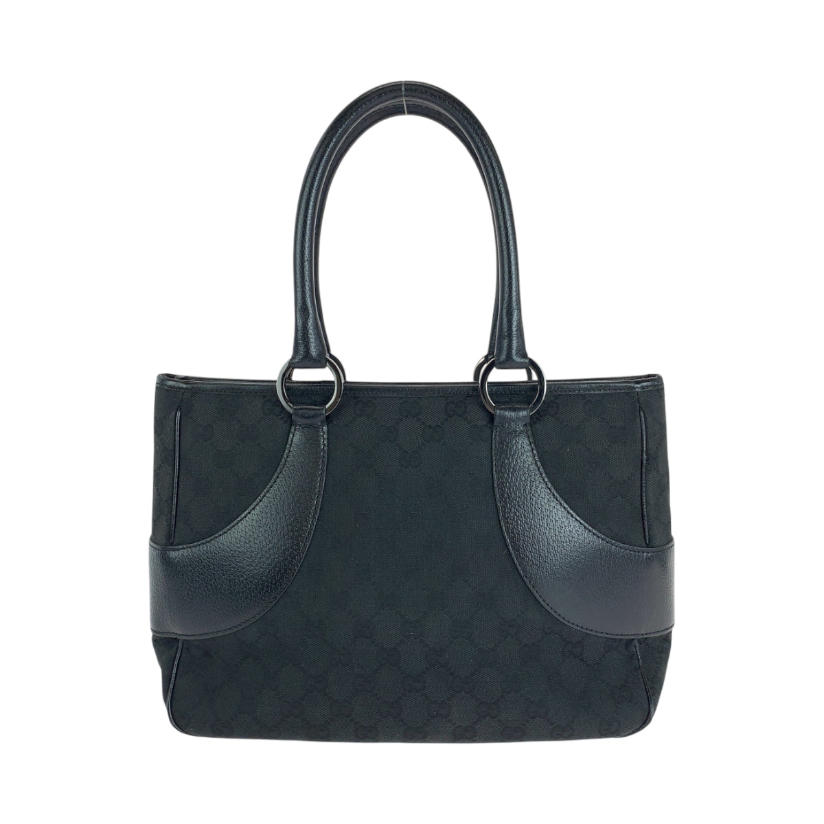 GUCCI Tote Bag 113011 GG canvas, leather Black SilverMetal Tote Bag Shoulder Bag Women Used Authentic