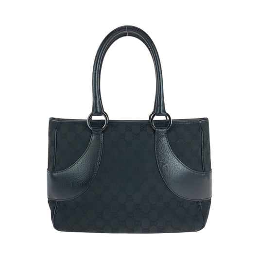 GUCCI Tote Bag 113011 GG canvas, leather Black SilverMetal Tote Bag Shoulder Bag Women Used Authentic