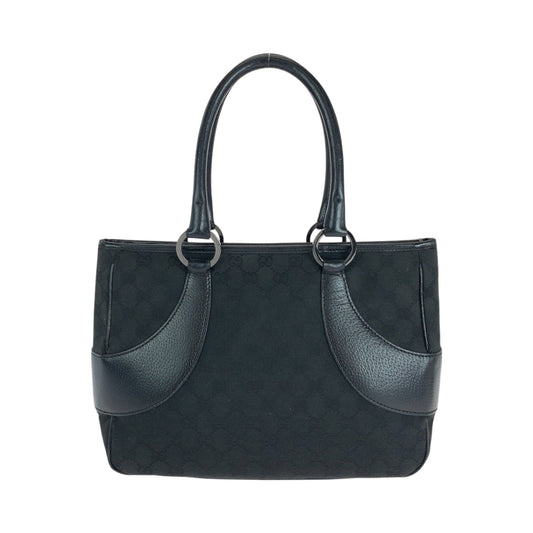 GUCCI Tote Bag 113011 GG canvas, leather Black SilverMetal Tote Bag Shoulder Bag Women Used Authentic