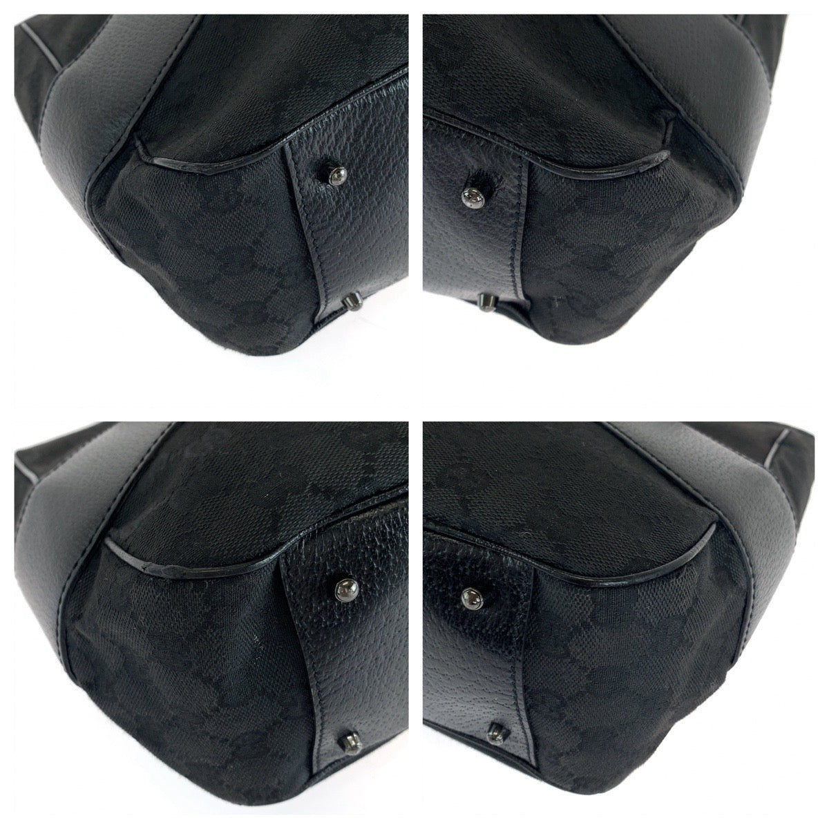 GUCCI Tote Bag 113011 GG canvas, leather Black SilverMetal Tote Bag Shoulder Bag Women Used Authentic