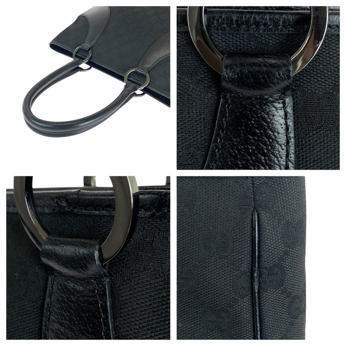 GUCCI Tote Bag 113011 GG canvas, leather Black SilverMetal Tote Bag Shoulder Bag Women Used Authentic