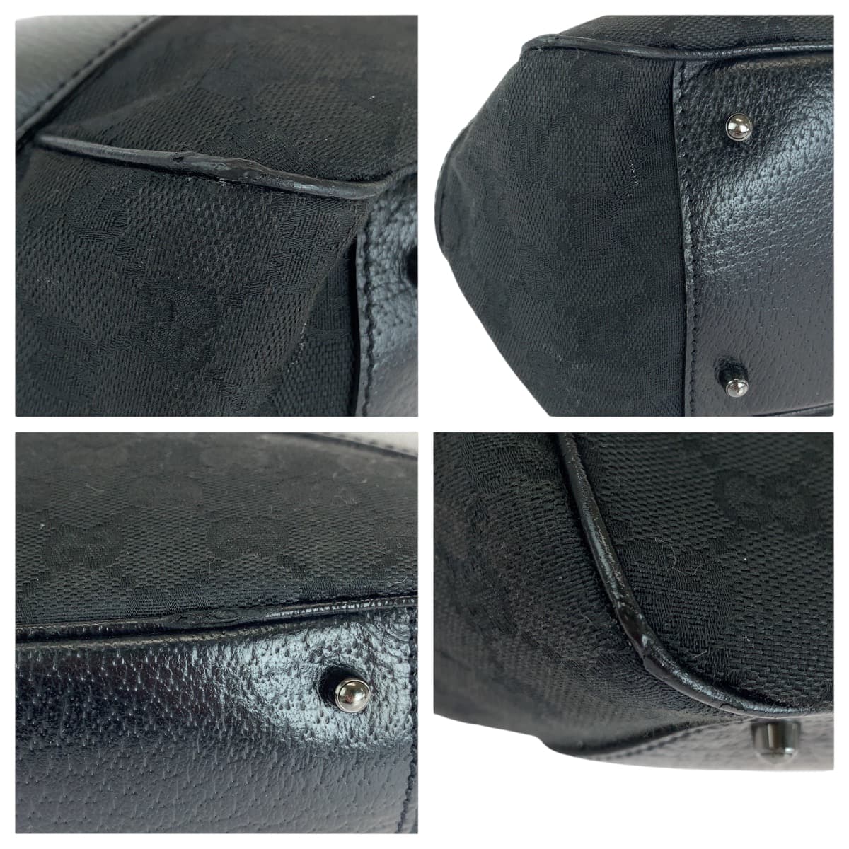 GUCCI Tote Bag 113011 GG canvas, leather Black SilverMetal Tote Bag Shoulder Bag Women Used Authentic