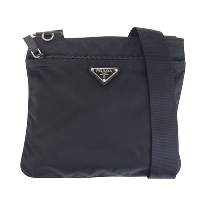 PRADA Shoulder Bag Nylon Black SilverMetal Shoulder Bag Messenger bag Test Triangle With logo Women Used Authentic