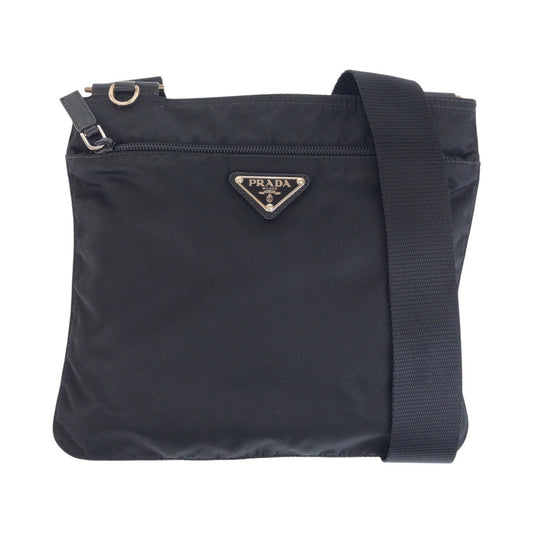 PRADA Shoulder Bag Nylon Black SilverMetal Shoulder Bag Messenger bag Test Triangle With logo Women Used Authentic