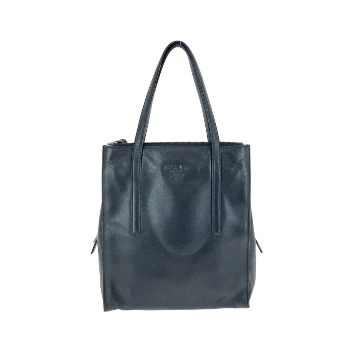 PRADA Tote Bag leather Black SilverMetal Tote Bag Shoulder Bag Women Used Authentic