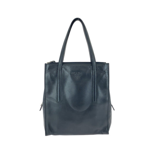 PRADA Tote Bag leather Black SilverMetal Tote Bag Shoulder Bag Women Used Authentic