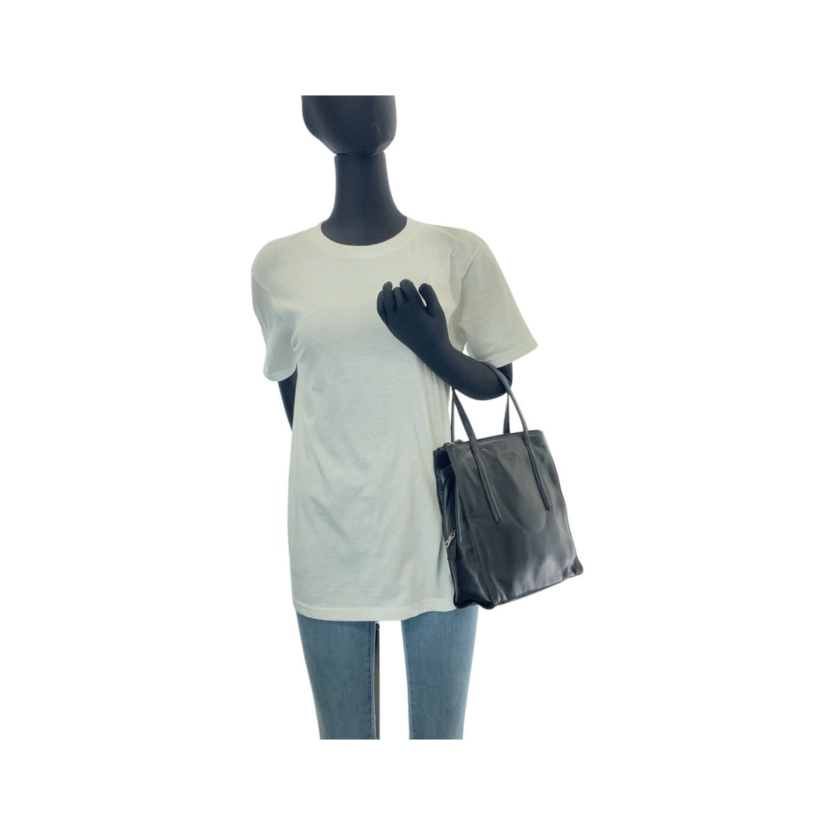 PRADA Tote Bag leather Black SilverMetal Tote Bag Shoulder Bag Women Used Authentic