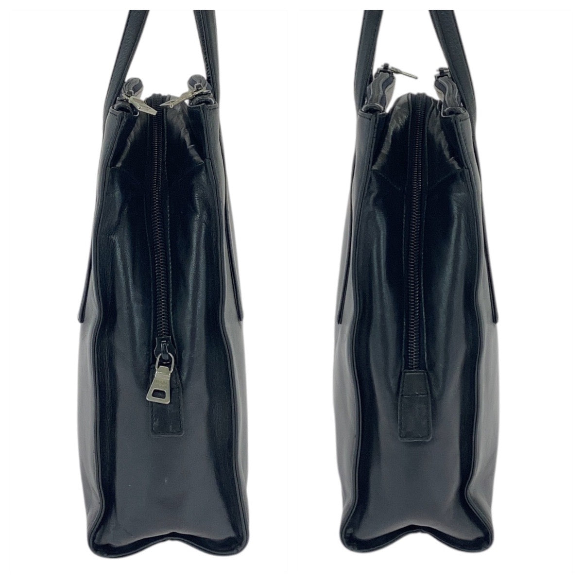 PRADA Tote Bag leather Black SilverMetal Tote Bag Shoulder Bag Women Used Authentic