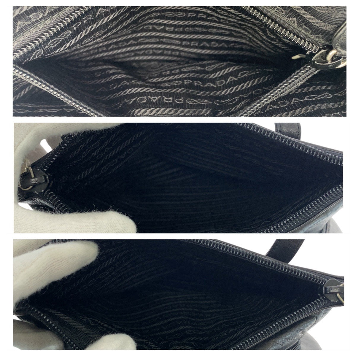 PRADA Tote Bag leather Black SilverMetal Tote Bag Shoulder Bag Women Used Authentic