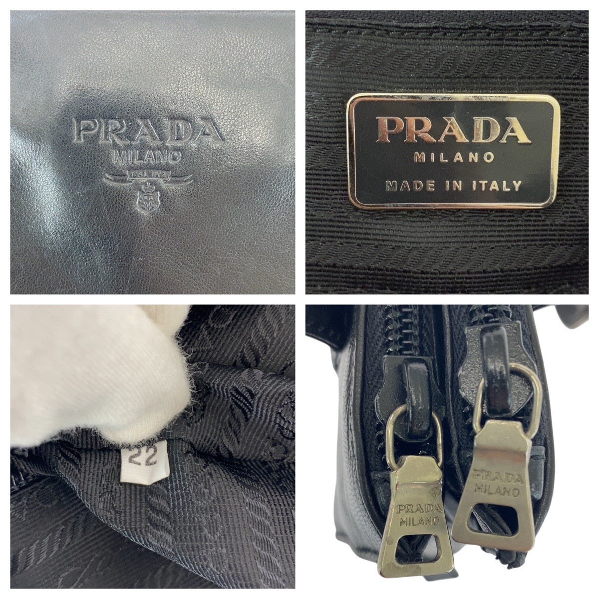 PRADA Tote Bag leather Black SilverMetal Tote Bag Shoulder Bag Women Used Authentic