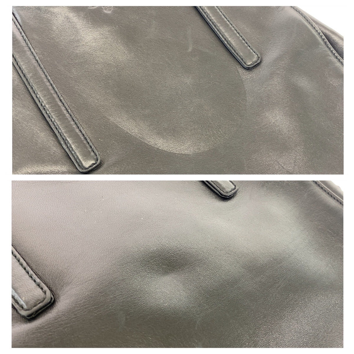 PRADA Tote Bag leather Black SilverMetal Tote Bag Shoulder Bag Women Used Authentic