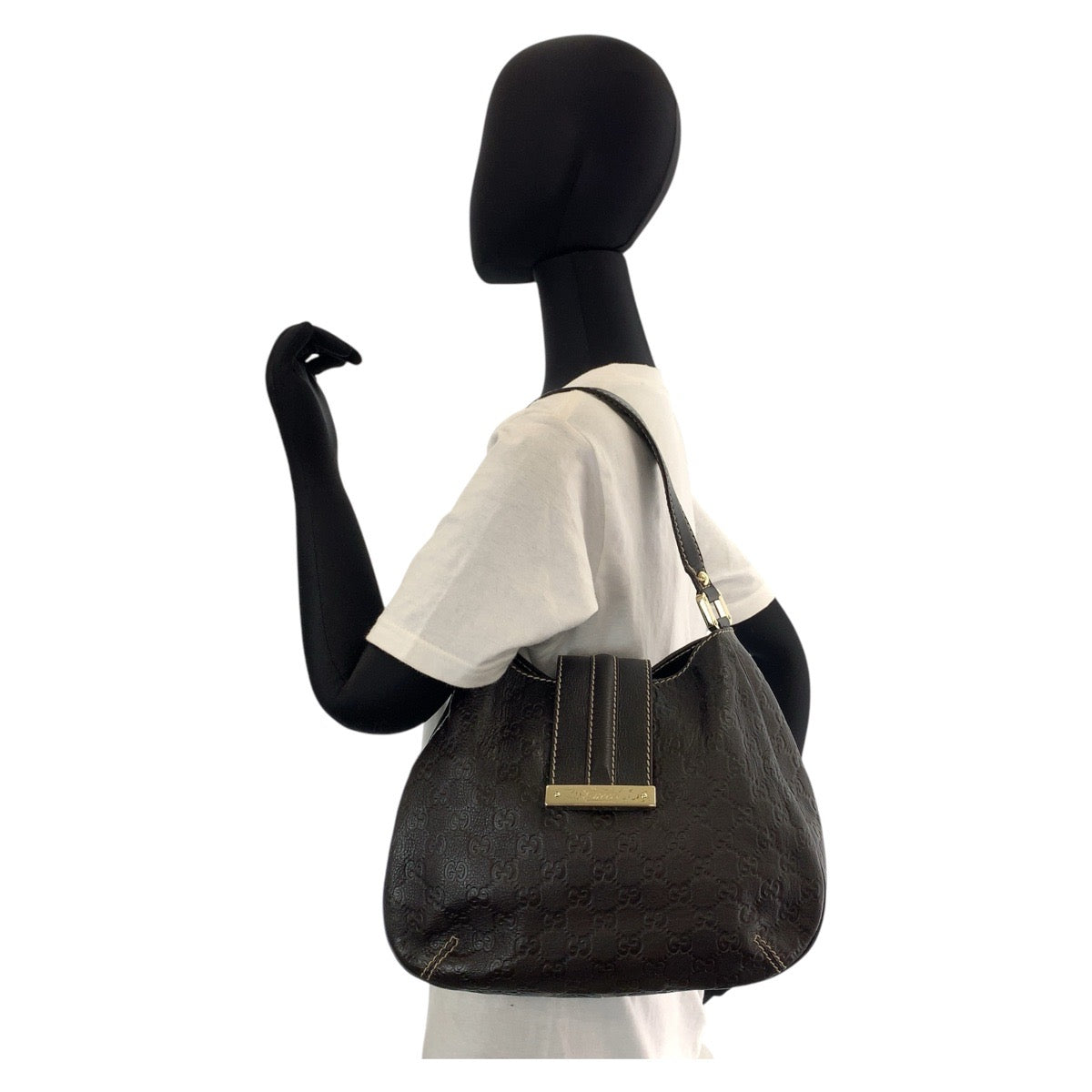 GUCCI Shoulder Bag 233608 leather Brown Gold Metal Guccisima Women Used Authentic