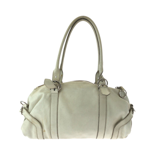 PRADA Handbag leather White SilverMetal Handbag Shoulder Bag Women Used Authentic