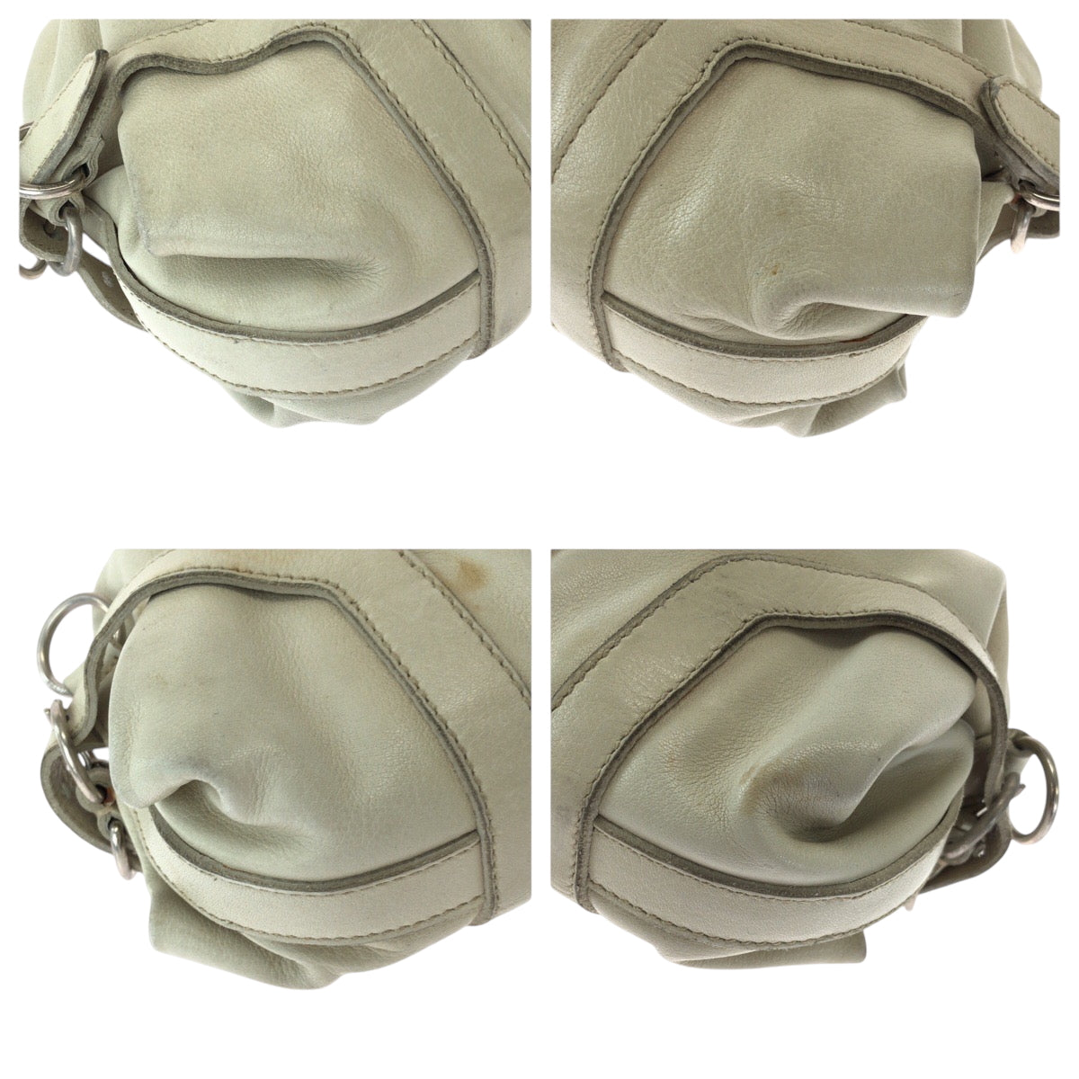 PRADA Handbag leather White SilverMetal Handbag Shoulder Bag Women Used Authentic
